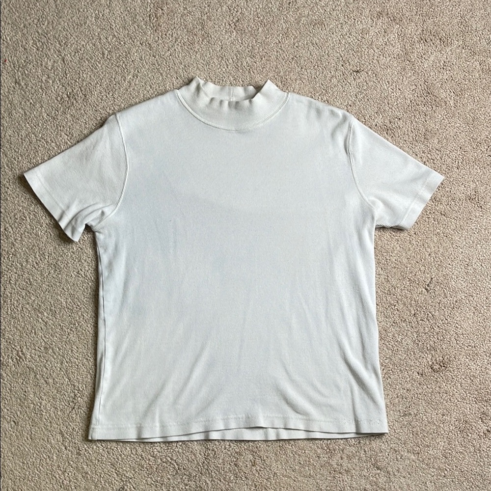 Basic Editions White Fitted Short Sleeve Mock Turtleneck